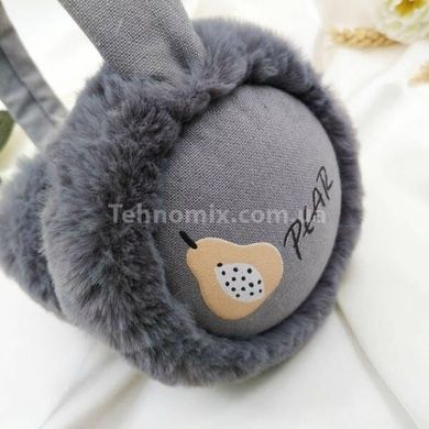 Теплые наушники из искуственного меха Серые груша