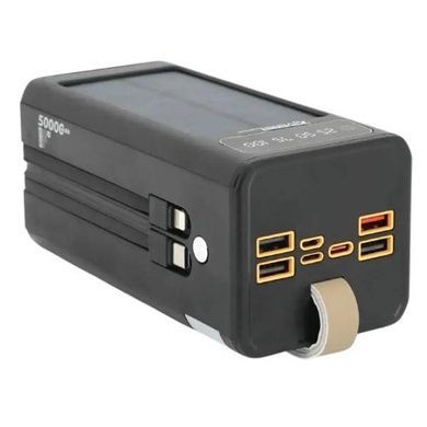 Powerbank с солнечной панелью,дисплеем и шнурами PD22.5W 50000mAh 7GO GPW-01 Li-pol, Type-C, 2xUSB Type-C, 4xUSB Type-A Черный