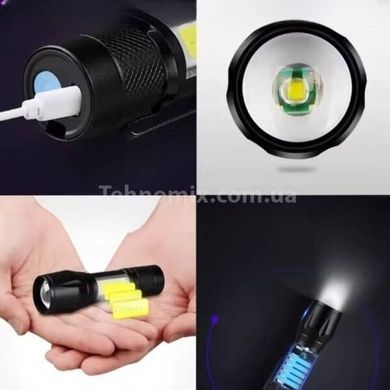 Ручной светодиодный туристический LED фонарь с боковым светом Charging Flashlight Черный