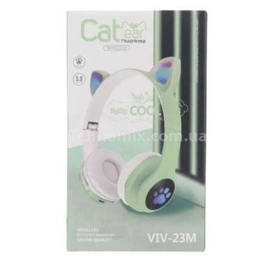 Наушники беспроводные LED с кошачьими ушками и подсветкой VIV-23M Зеленые
