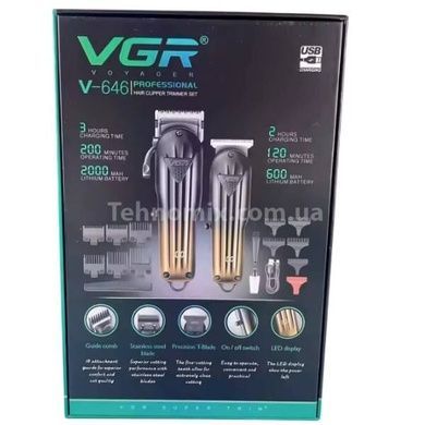 Комплект акумуляторний триммер та машинка для стрижки волосся VGR V-646 Чорний із золотистим