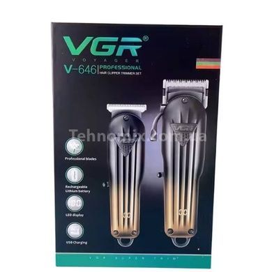 Комплект акумуляторний триммер та машинка для стрижки волосся VGR V-646 Чорний із золотистим
