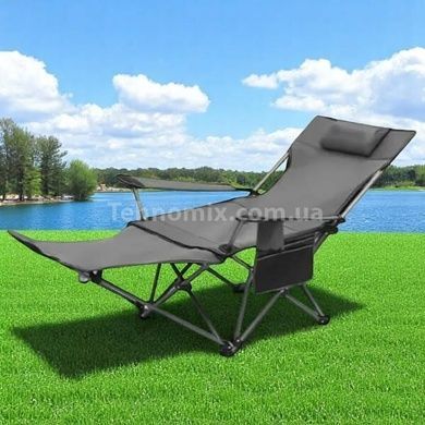 Шезлонг раскладной с подголовником и подстаканником MA559black Серый