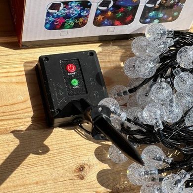 Гирлянда Шарики 50 Led уличная влагоустойчивая от солнечной панели, черный провод SF- 61 Теплый свет