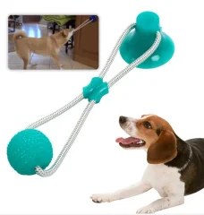Игрушка для собак канат на присоске с мячом Pet molar toys Голубая