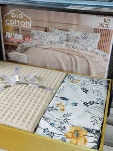 Постільна білизна літня Bio Cotton Bej Ранфорс (покривало вафельне) Євро розмір