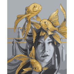 Картина по номерам Strateg ПРЕМИУМ Золотые рыбки с лаком размером 40х50 см SY6027