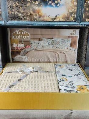 Постельное белье летнее Bio Cotton Bej Ранфорс (покрывало вафельное) Евро размер