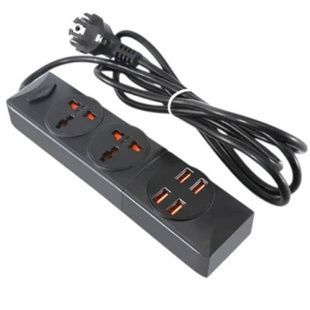 Подовжувач мережі 2 роз'єми / 4-USB / 3.4A Anti-Static BKL-01 Power Socket Чорний