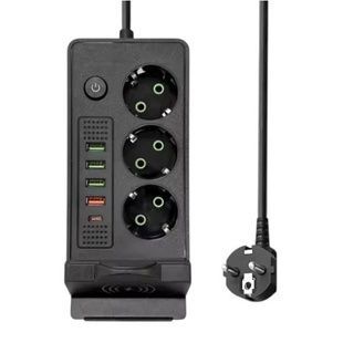 Подовжувач мережевий фільтр з бездротовою зарядкою 3м 3&times;220В+4&times;USB+1&times;Type-C Чорний