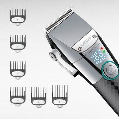 Машинка для стрижки с LED-дисплеем и 6 сменными насадками VGR V-682 Черная