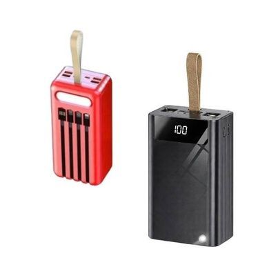 Power Bank со встроеными кабелями для зарядки и фонариком USB, MicroUSB, TypeC 40000mAh Серый