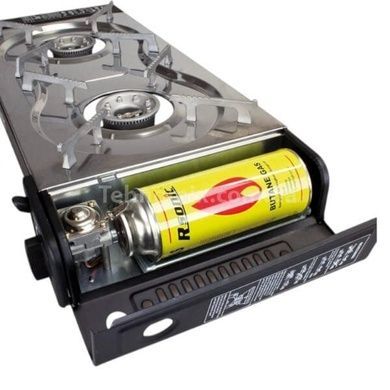 Плита газовая на 2 конфорки для туристических газовых баллонов 2.3KW RSONIK 4016 Черная