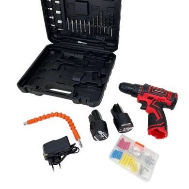 Шуруповёрт аккумуляторный с насадками KRAFFTEC 24V Чёрный с красным