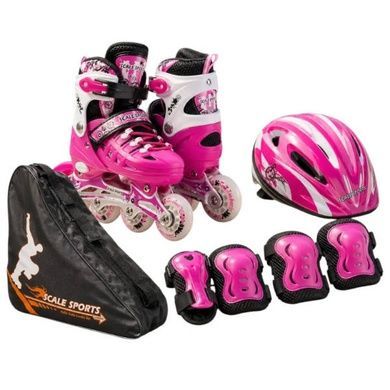 Ролики дитячі розсувні з повним комплектом захисту 29-33 Scale Sports Pink Яскраво-рожеві