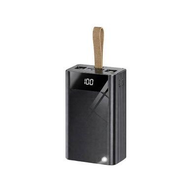 Power Bank со встроеными кабелями для зарядки и фонариком USB, MicroUSB, TypeC 40000mAh Серый