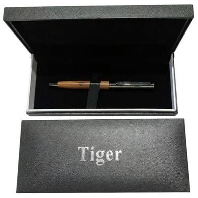 Ручка шариковая металлическая в подарочном футляре Tiger 907 Деревянная с серым