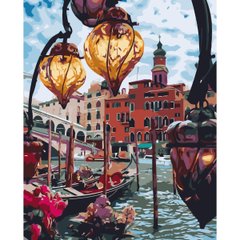Картина по номерам Strateg ПРЕМИУМ Фонарики Венеции с лаком размером 40х50 см VA-3694
