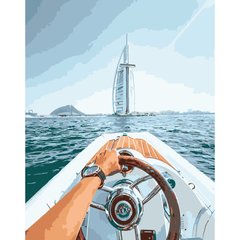 Картина по номерам Strateg ПРЕМИУМ На катере по морю в Дубаи размером 40х50 см (DY240)