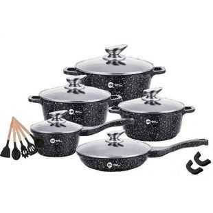 Набір посуду гранітний + набір начиння 17 предметів HIGHER+KITCHEN HK-305 Чорний