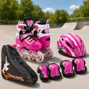 Ролики дитячі розсувні з повним комплектом захисту 34-37 Scale Sports Pink Яскраво-рожеві