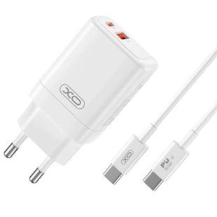 Мережевий зарядний пристрій блок живлення XO CE16 45W gallium nitride fast charger 1USB-C 45W+1USB-A 22.5W Type-С Біле