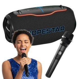 Колонка з мікрофоном акумуляторна 24000 mAh 186х404мм Hopestar H86 180W Чорна
