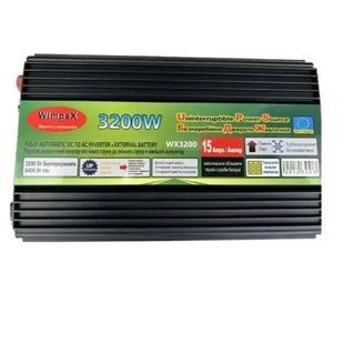 Перетворювач напруги інвертор з функцією UPS Wimpex 3200W 12V AC/DC UPS+CHARGE Чорний