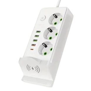 Подовжувач мережевий фільтр з бездротовою зарядкою 5м 3&times;220В+4&times;USB+1&times;Type-C Білий