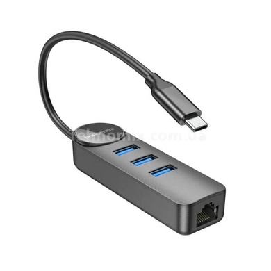 Адаптер Borofone DH6 Erudite 4-in-1 0.2M (Type-C to USB2.0*3+RJ45) Чорний