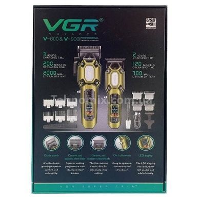 Комплект аккумуляторный триммер и машинка для стрижки волос VGR V-600&900 Золото