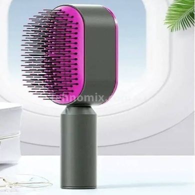 Массажная 3D расческа для волос Central Hollow Cushion Comb Серая с розовым