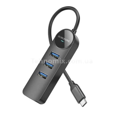 Адаптер Borofone DH6 Erudite 4-in-1 0.2M (Type-C to USB2.0*3+RJ45) Чорний