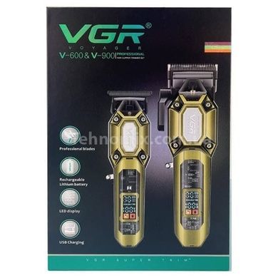 Комплект аккумуляторный триммер и машинка для стрижки волос VGR V-600&900 Золото