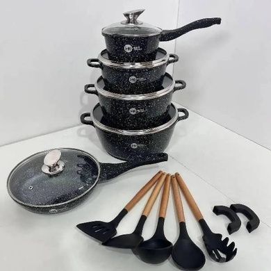 Набор посуды гранитный + набор утвари 17 предметов HIGHER+KITCHEN HK-305 Черный