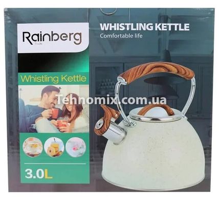 Чайник з нержавіючої сталі зі свистком Rainberg RB-722 3 л Білий матовий