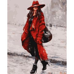 Картина за номерами Strateg ПРЕМІУМ Жінка в червоному капелюсі розміром 40х50 см (GS163)