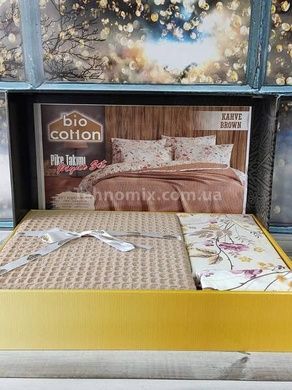 Постільна білизна літня Bio Cotton Kahve Ранфорс (покривало вафельне) Євро розмір
