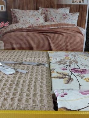 Постільна білизна літня Bio Cotton Kahve Ранфорс (покривало вафельне) Євро розмір
