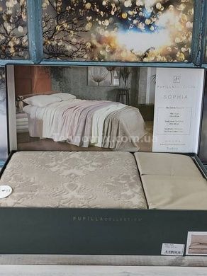 Покрывало махровое + простынь с наволочками Pupilla Sophia koyu bej