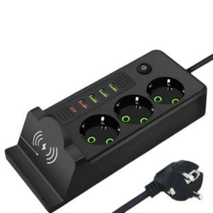 Подовжувач мережевий фільтр з бездротовою зарядкою 5м 3&times;220В+4&times;USB+1&times;Type-C Чорний