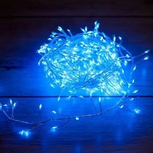 Гірлянда роса лінійна Мішура пухнастий з пультом 50 м 1500 LED 220 V 4502 AND 26-2 Сірий дріт, синє світло