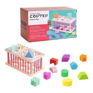 Сортер деревянный, стенки с резинками, 12 фигурок WToys C 60434