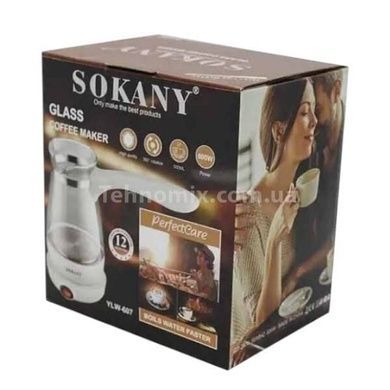 Турка электрическая стеклянная 500мл 600Вт Sokany YLW-607 Белая
