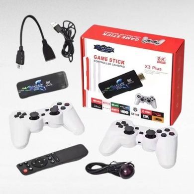 Игровая приставка с двумя джойстиками Game Stick X3 Plus Черная с белым