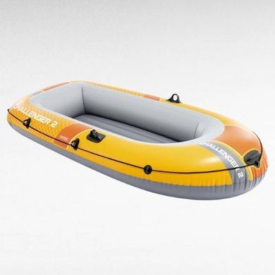 Човен надувний двомісний з веслами та насосом в комплекті 236х114х41см Intex 66312 NP Сірий з жовтим