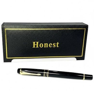 Ручка шариковая металлическая в подарочном футляре Honest 2021 Черная с золотыми вставками