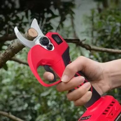 Секатор акумуляторний з LCD дисплеєм та 2 акумуляторами у валізі Чорний з червоним