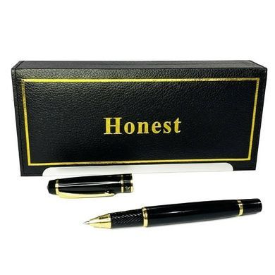 Ручка шариковая металлическая в подарочном футляре Honest 2021 Черная с золотыми вставками