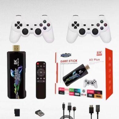 Игровая приставка с двумя джойстиками Game Stick X3 Plus Черная с белым
